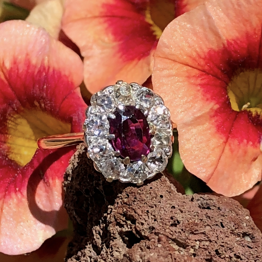 Antique Old Mine Cut Diamond  Cluster Halo Ring